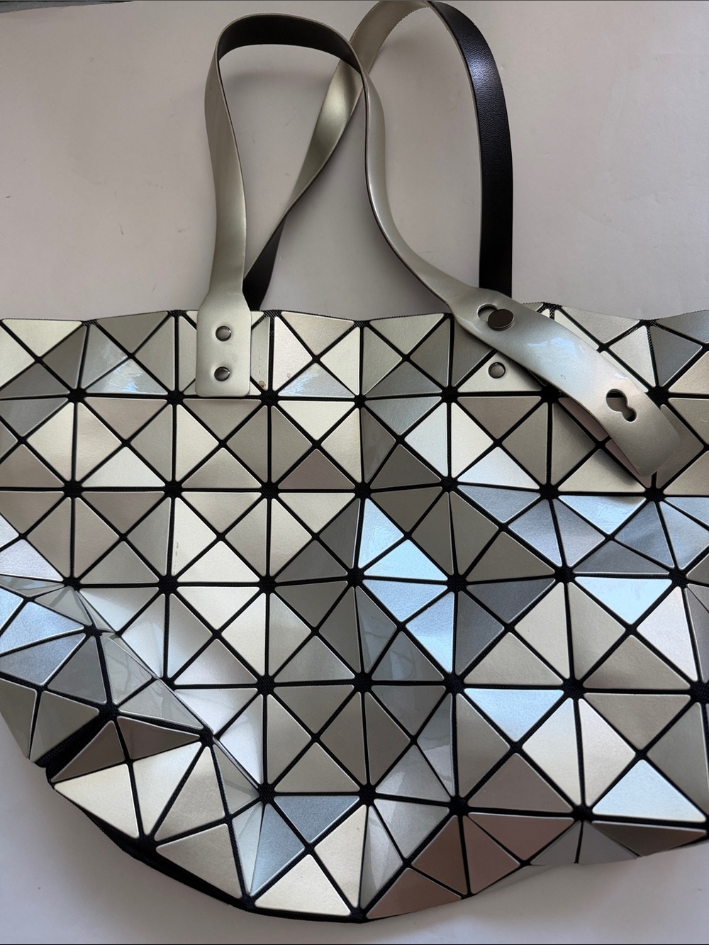 Geometric Panels Metallic Tote with adjustable handles